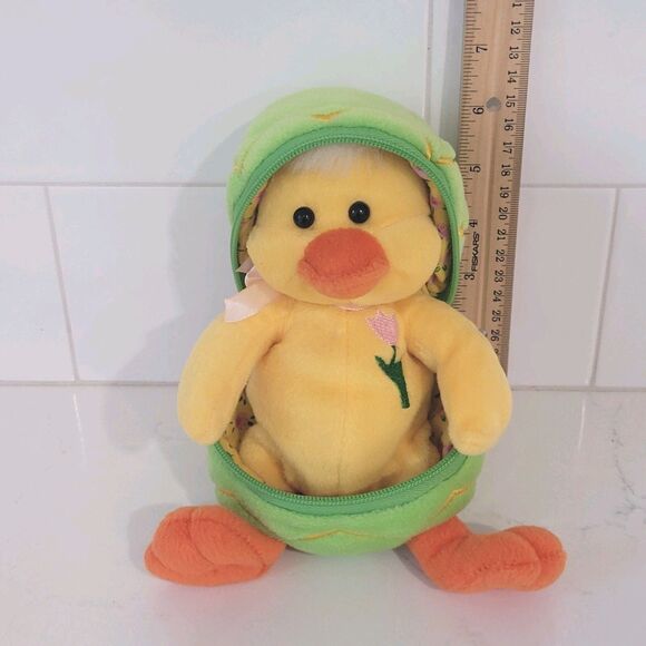 Easter Plush Surprise Egg Chick 8" Duckling Zipper Green Yellow Plushland 2006 - Picture 4 of 10